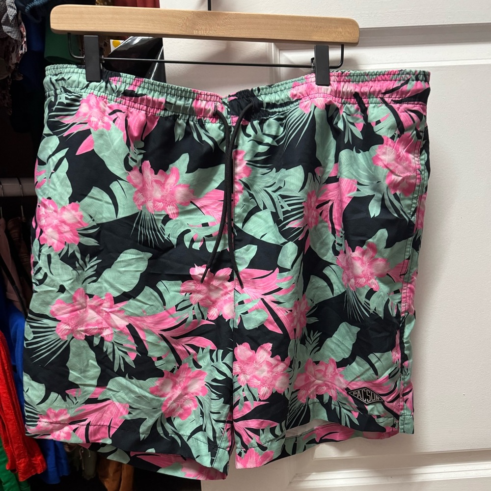 PacSun Pink and Green Floral Lined Swim Shorts